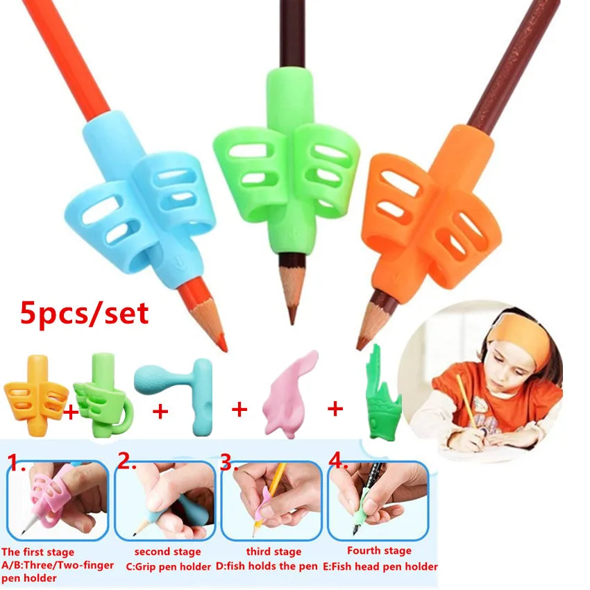 

5 pieces/set Silicone Baby Learning Writing Tool Writing Correction Device Writing Pen Children Stationery Gift