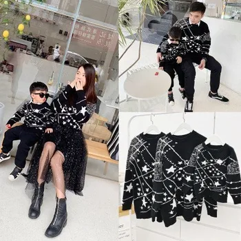

Matching Family Outfits Star Pattern Sweater Mother Daughter Clothing Father Son Sweaters Warm Mommy And Me Clothes Family Look