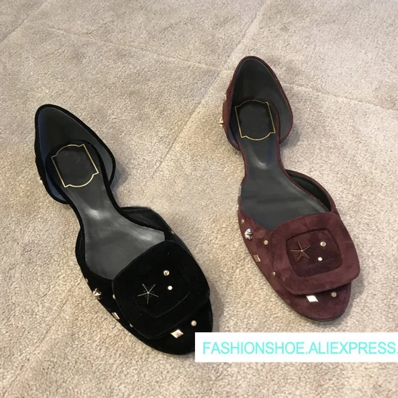 

2019 Spring Summer Shoes Woman Casual Flats Round Toe D'orsay Flats Design Square Buckle Metal Decor Lady Shoes Zapatos Mujer