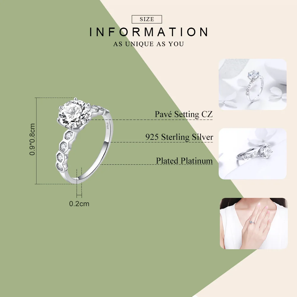 BAMOER, обручальное кольцо с большим камнем, 925 пробы, серебро, AAA, цирконий, обручальные кольца для женщин, свадебные массивные ювелирные изделия SCR476