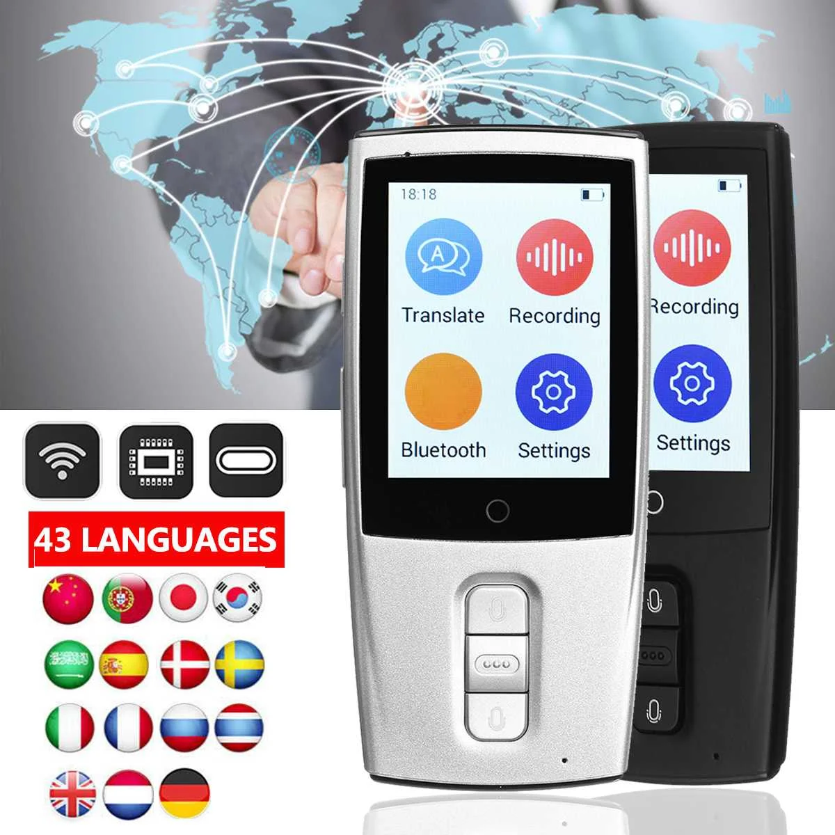 

Smart Voice Translator 2 Way Portable Translator Real Time WiFi Translation 43 Languages Traductor for Learning Meeting Business