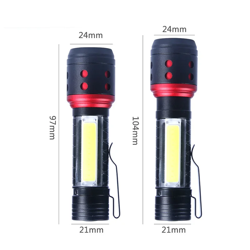 

Adjustable Zoomable LED Flashlight XPE+COB Torch Super Brightness 4 Modes 300lm