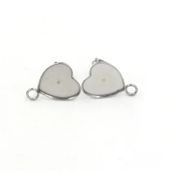 

20pcs Fit 12mm Heart Glass Cabochons Plated Stainless Steel Earring Studs(with Ear Plug)Earring Base DIY Jewelry Making Findings