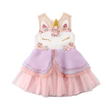 Одежда для малышей шифоновое нарядное платье-пачка без рукавов с единорогом для девочек вечерние торжественные платья, размеры от 1 до 6 лет