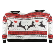 Новинка, модный рождественский джемпер с двойным Сантой, двойной топ с принтом, круглый вырез, длинный рукав, парный цельный пуловер, топы