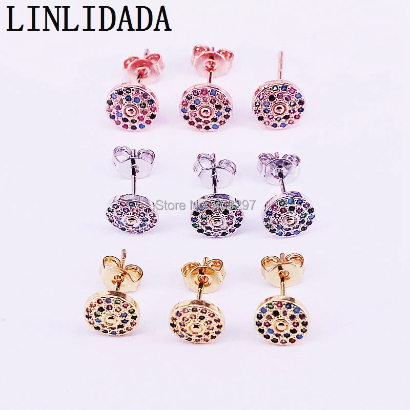 

10Pair Mixed Color Round Tiny Cute Stud Earrings with Micro Paved Rainbow CZ Zirconia Earrings for Women Fashion Jewelry