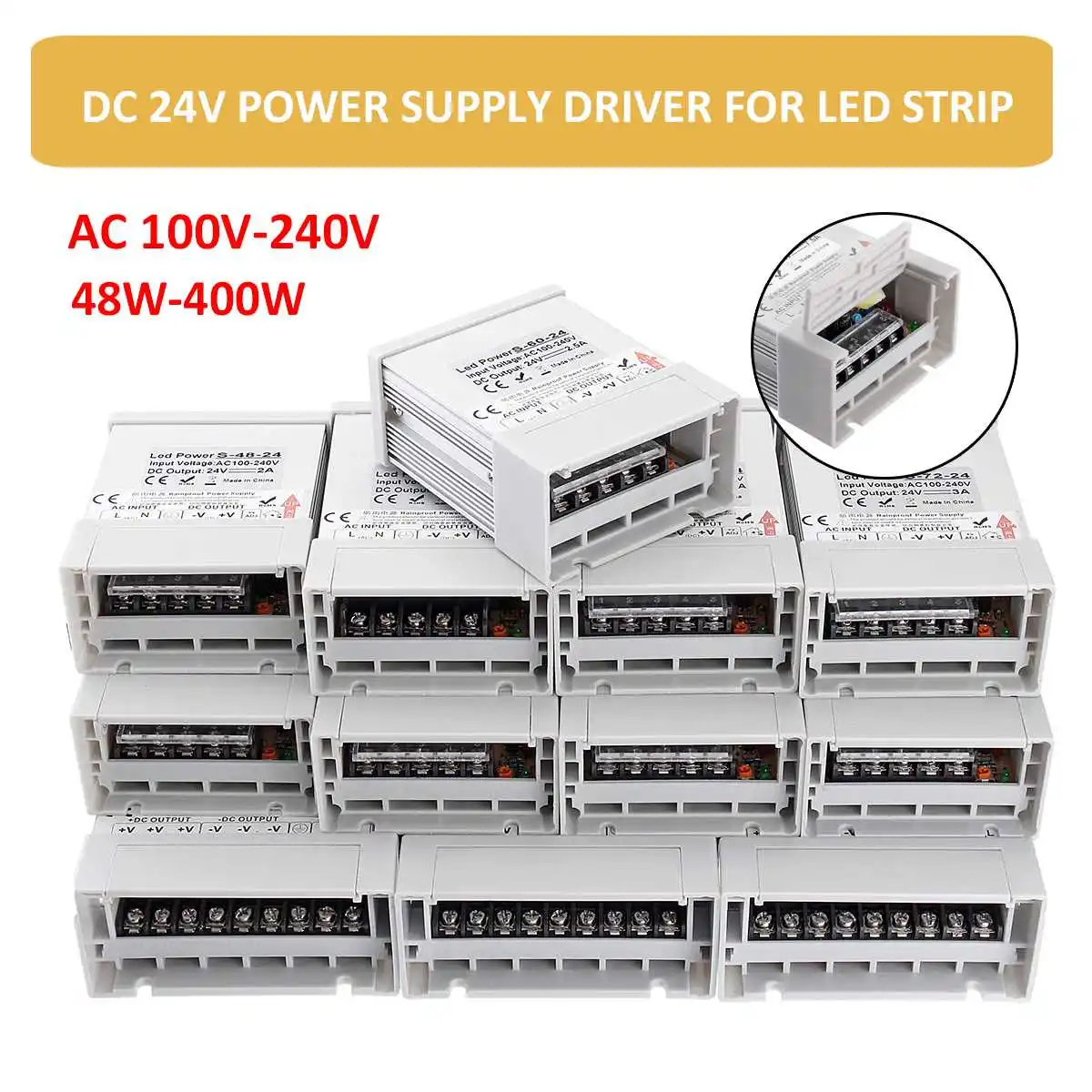 

24V 48W-400W Switching Power Supply Driver LED Strip Light Rainproof for Outdoor Garden Power Supply Driver