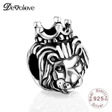 Devolove Король Лев Корона Шарм бусины Античная 925 пробы серебряный шарик Fit Pandora браслет тонкой решений 0048 дропшиппинг