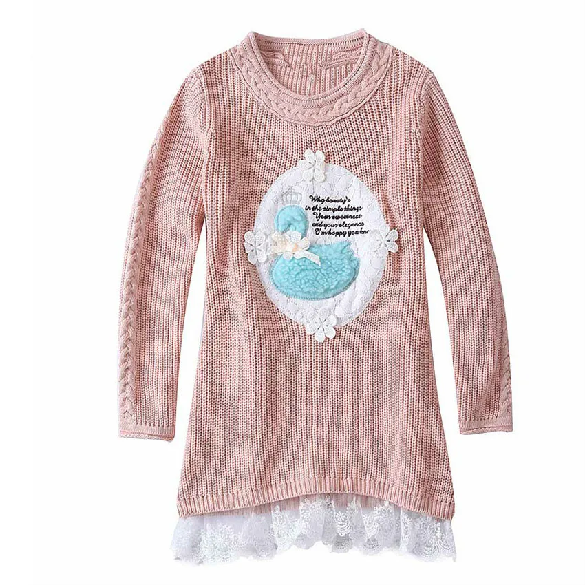 children sweater girls Knitted Sweater Dress Pullovers Sweaters With Lace Shrugs Dresses Crochet Long Girls sweater Kids