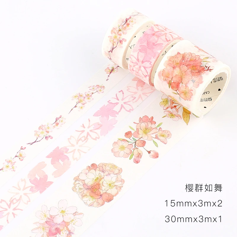 

Mohamm 3pcs/lot Cherry Blossom Series 3 Diary DIY Decorative Journal Washi Tape Set Paper Masking Scrapbooking Stationery Bullet