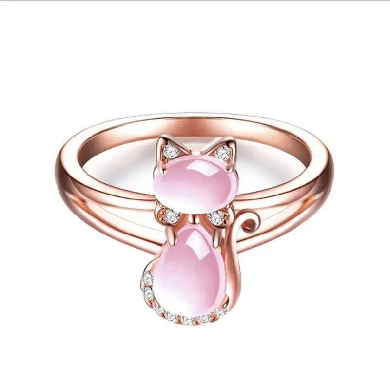 

Women's fashion rings jewelry inlaid cute cat shape ladies stainless steel ring CZ fashion jewelry accessories wholesale