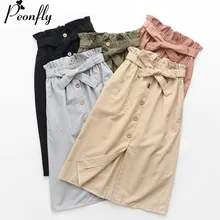 PEONFLY/женская Юбка До Колена с бантом на поясе, с карманами, с разрезом на талии, элегантная юбка миди, Женская юбка офисная, женская, лето