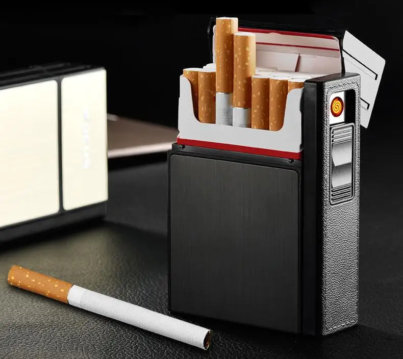 

Portable Plastic & Aluminum Lighter with Business Men Removable USB Charging Lighter Cigarettes Box Case Hold 20 Cigarettes