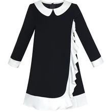 Платье для девочек; цвет темно-синий, черный; школьная форма с длинными рукавами; коллекция года; летнее праздничное платье принцессы на свадьбу; детская одежда; праздничный Сарафан