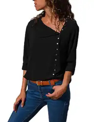 Mrwonder Для женщин рубашка кнопка нерегулярные ассиметричная рубашка с воротником Топы с длинными рукавами одноцветное Цветная рубашка для
