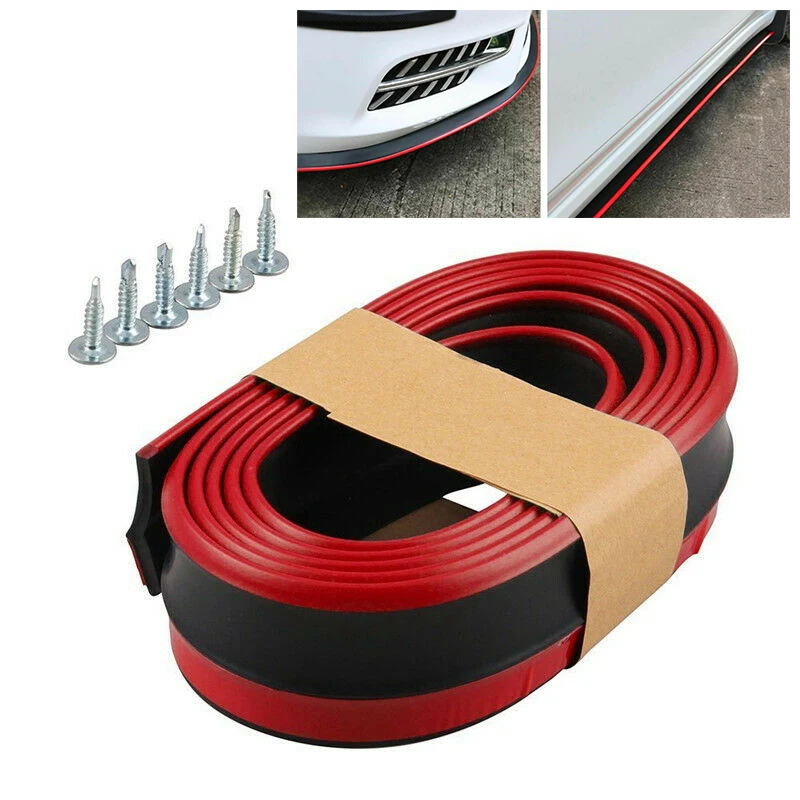 

2.5M Cars Front Bumper Lip Splitter Body Spoiler Chin Skirt Red Protection Strip 5*250cm Black Red Rubber Universal