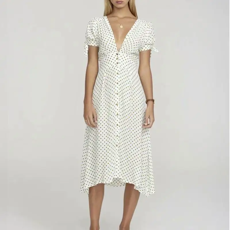 

Women Summer Dresses 2019 New Arrival Preppy Polka Dot Pattern Bow Short Sleeve Modern Lady's Mid-Calf Dress Feminino Vestidos