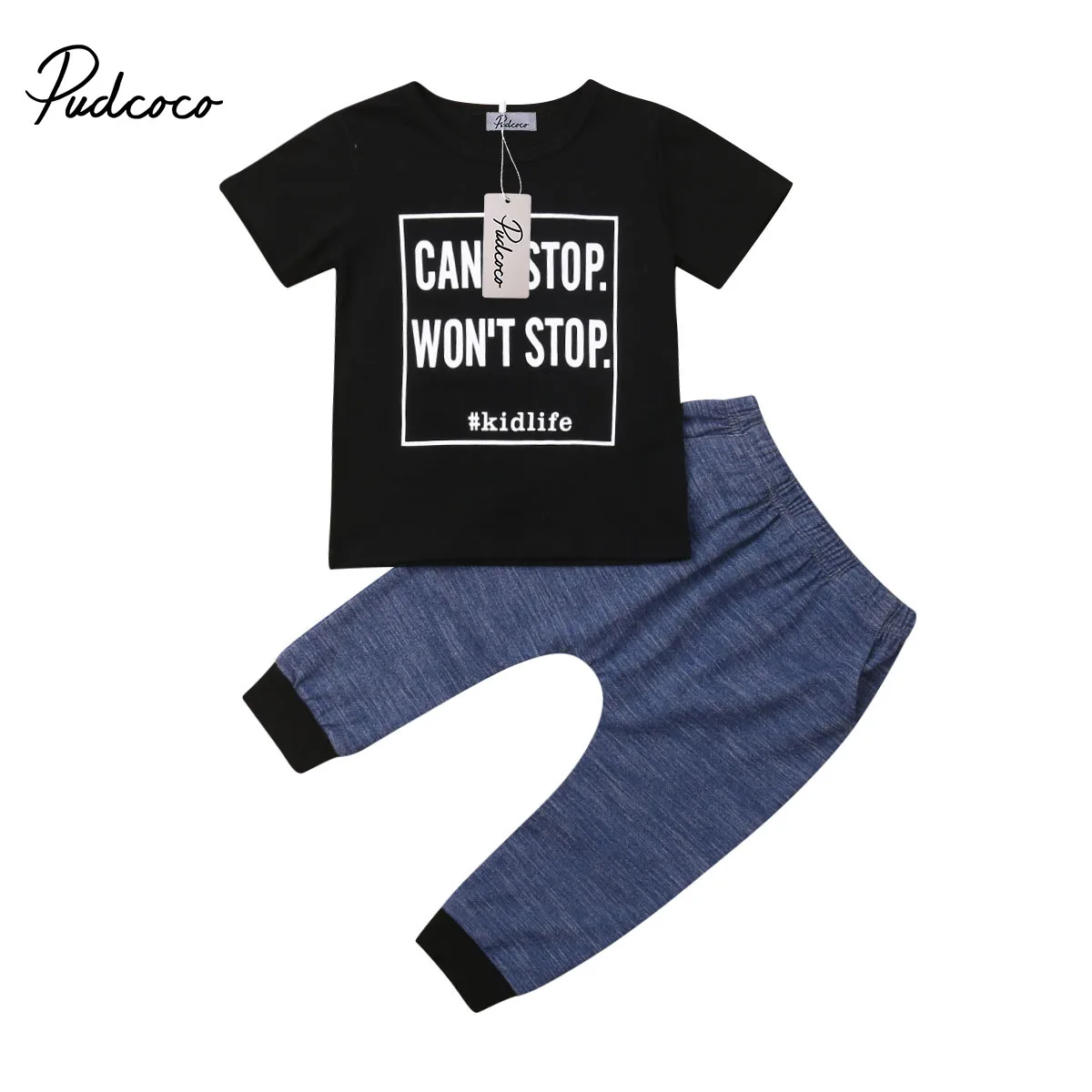 

Pudcoco Toddler Kid Baby Boy Clothes Short Sleeve Letter Print T-Shirt Top Long Pants Leggings Casual Cotton Kids Outfit Set