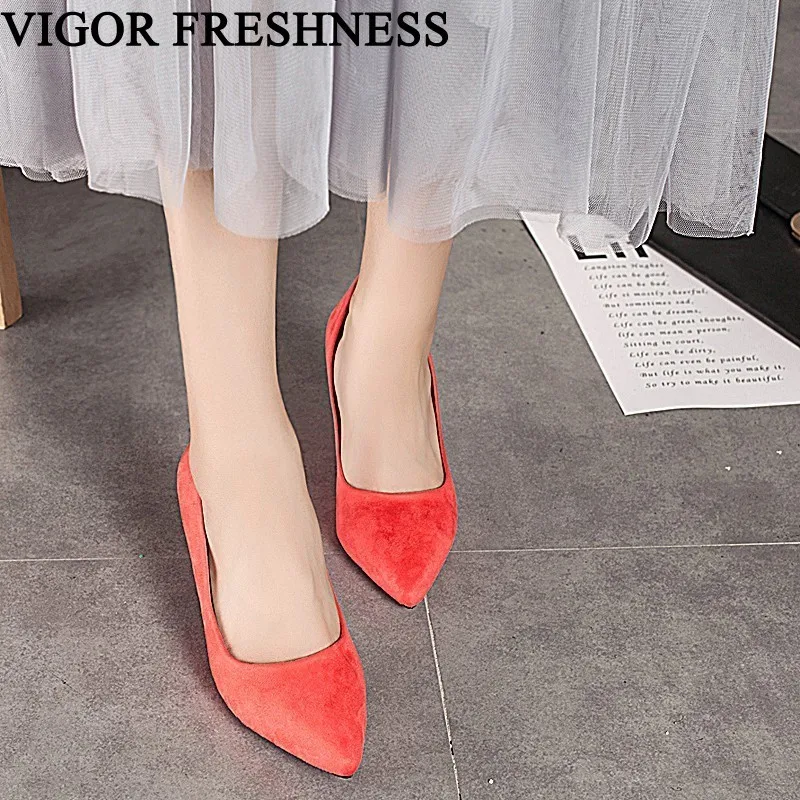 VIGOR FRESHNESS Women Spring Pumps Low Heels Stiletto Shoes Woman