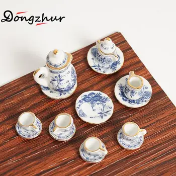 

15pcs/set Baby Sets Dollhouse Miniatures 1:12 Accessories Mini Blue And White Porcelain Set Dolls House Furniture Parts