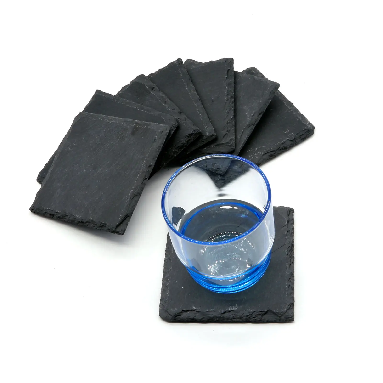 8pcs 10*10CM Natural Slate Table Placemats Black Drink Coasters Glass
