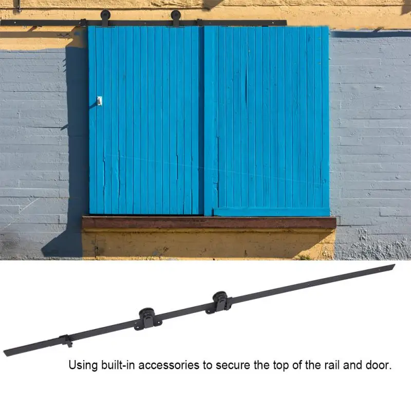 

6.6ft Barn Sliding Wood Door Hardware Set Top Mounted Wooden Doors Track Kit Antique track door system Black Easy Install