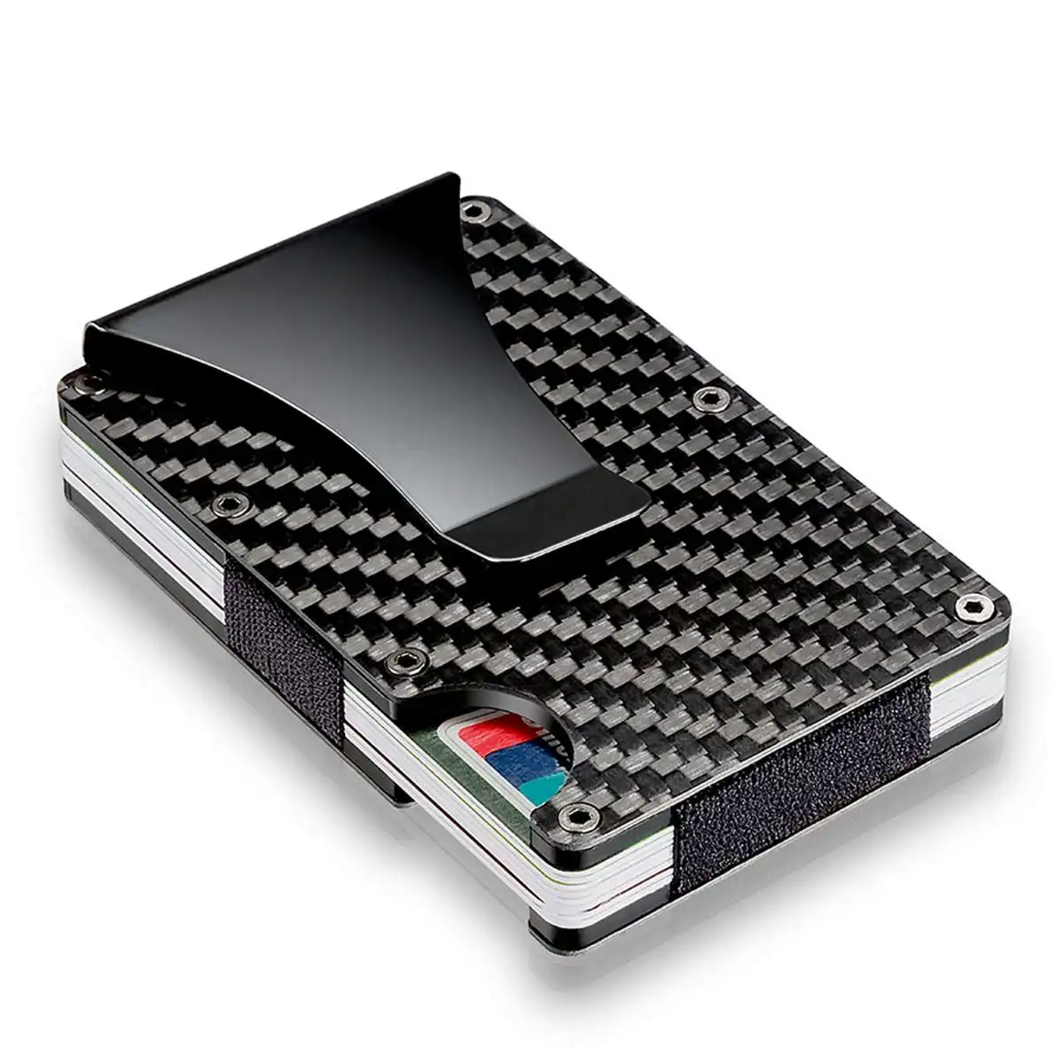 

Black Fashion Slim Carbon Fiber Credit Card Holder RFID Non-scan Metal Wallet Purse Male