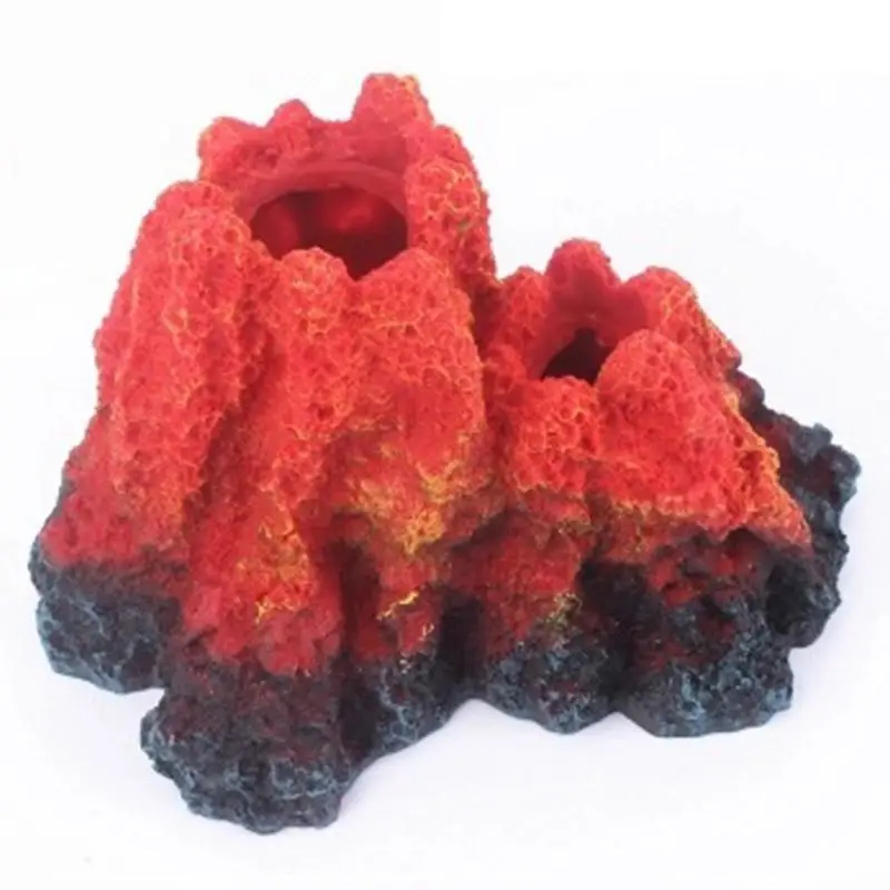 

Resin Rockery Stone Fish Tank Landscaping Simulation Volcano Double Hole Flame Mountain Aquarium Landscaping Decoration 1pcs