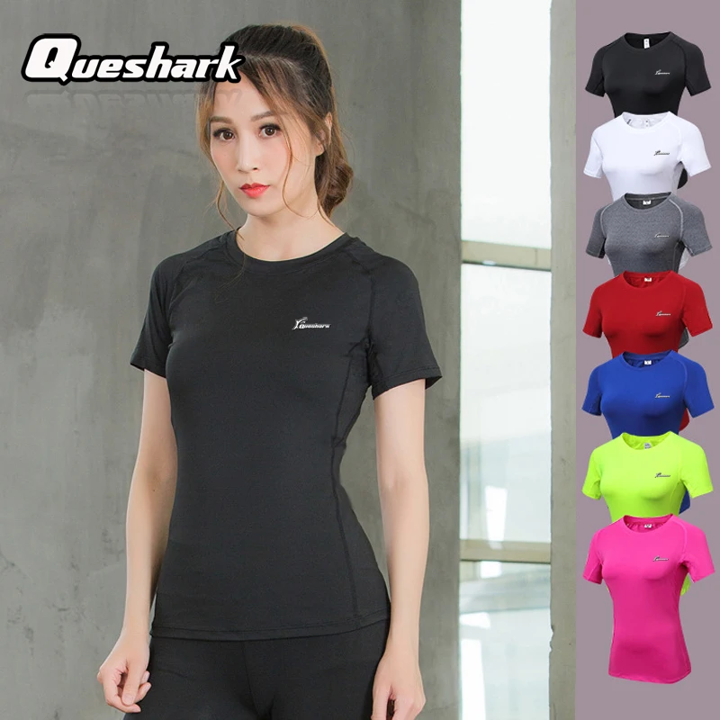 

Queshark Professional Women Yoga Shirts Ultimate Slim Short Sleeve T Shirt Fitness High Stretch Running Gym Jersey Sports Top