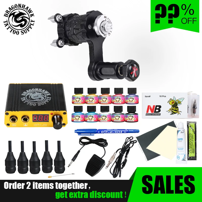

Professional Adjustable Rotary Machine Tattoo Kit Machine Mini Power Imported Bottled Inks Set Tattoo Artist Supplies