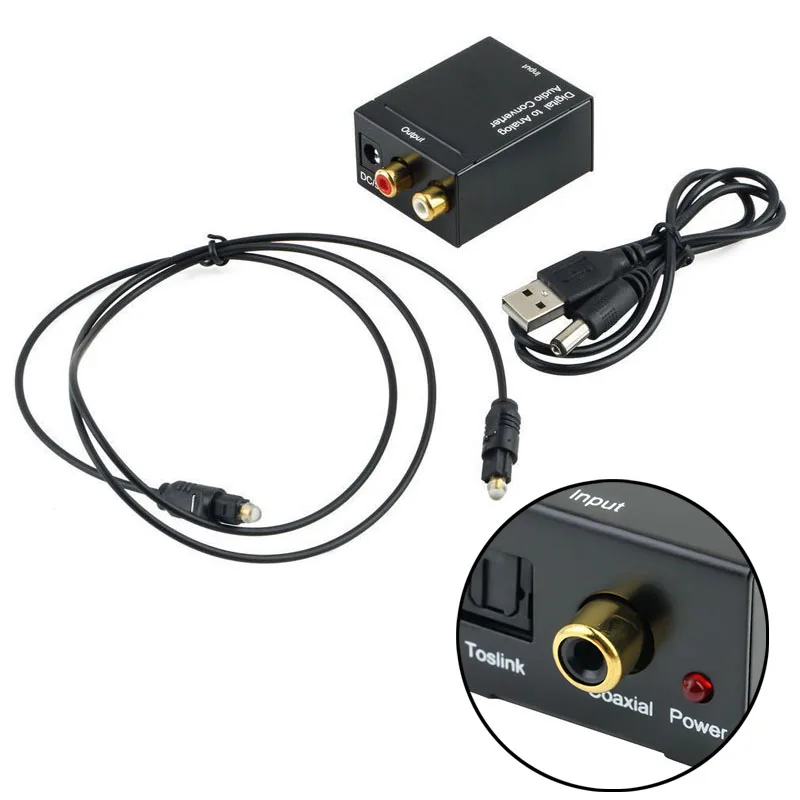

RCA Output Audio Amplifier Digital Optical Toslink Coaxial Signal to Analog Stereo Audio Converter Adapter +Cable