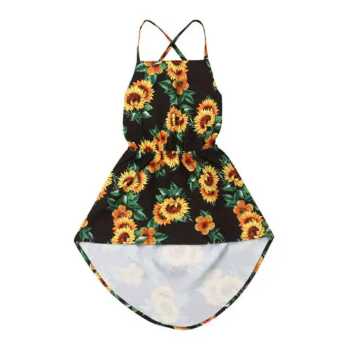 

1-6Y Pudcoco Sunflower Stylish Dress New Baby Girl Backless Bandage Kids Sundress Sleeveless Toddler Princess Asymmetrical Dress