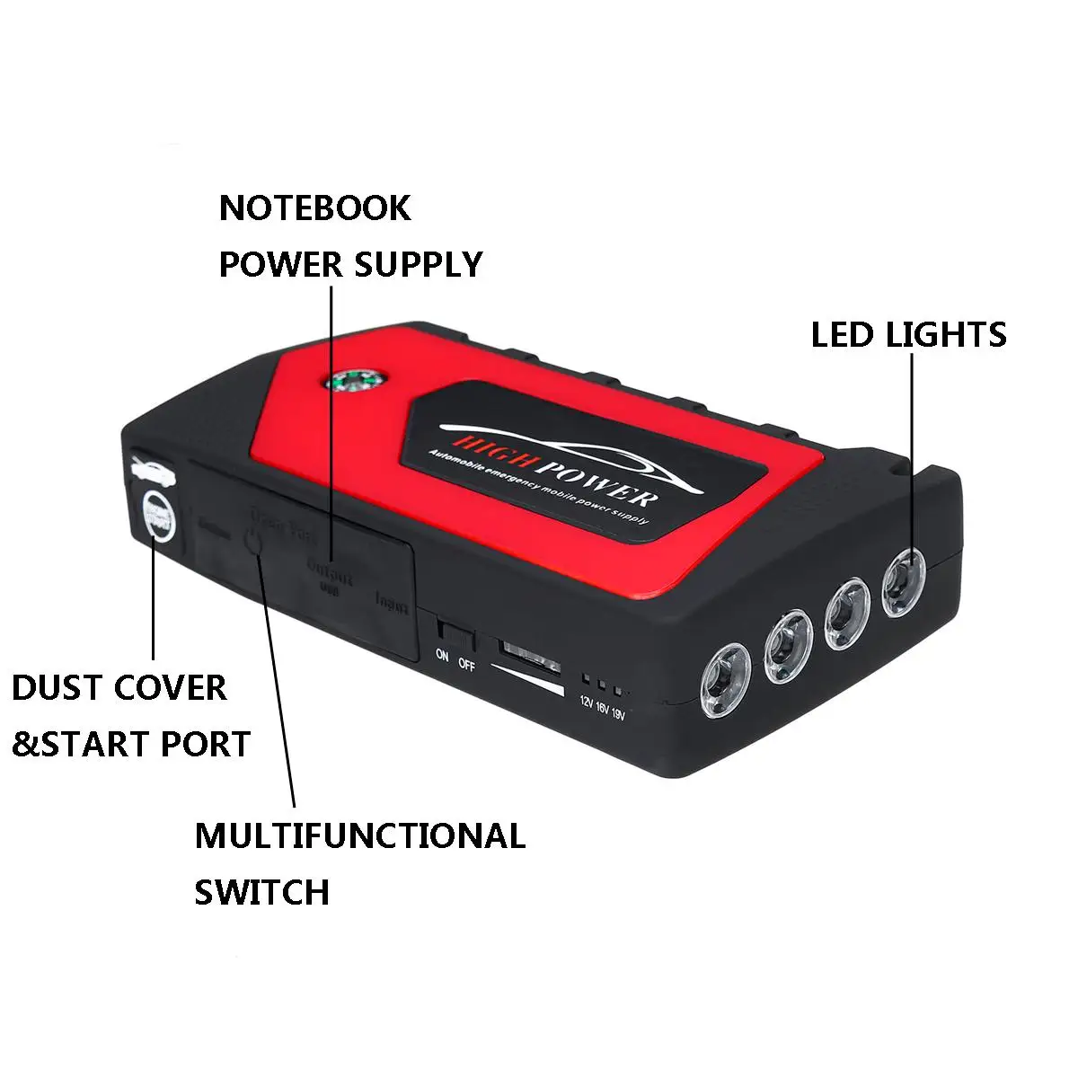82800mAh 4 USB Car Jump Starter Pack Portable Charger Booster Power Bank Battery82800mAh 4 USB Car J
