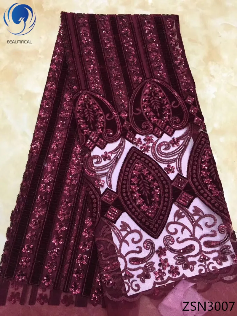 

BEAUTIFICAL high quality velvet lace fabric with sequins lace tulle fabric nigerian lace fabrics material latest 5yards ZSN30