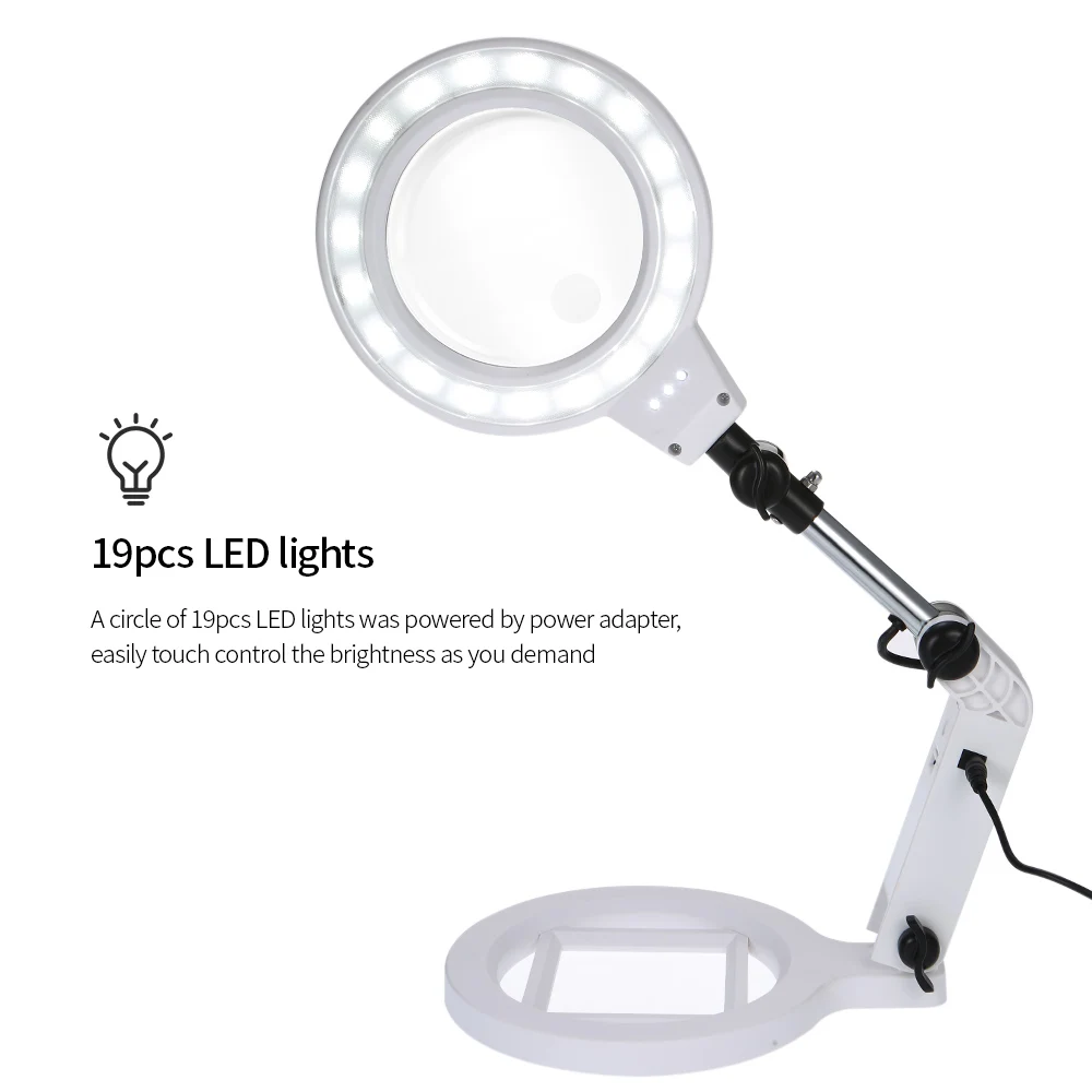 

Handheld Portable Foldable Lamp Illuminated Magnifier 2X 5X Magnifying Table 22 LED Lights Loupe Magnifier Screen