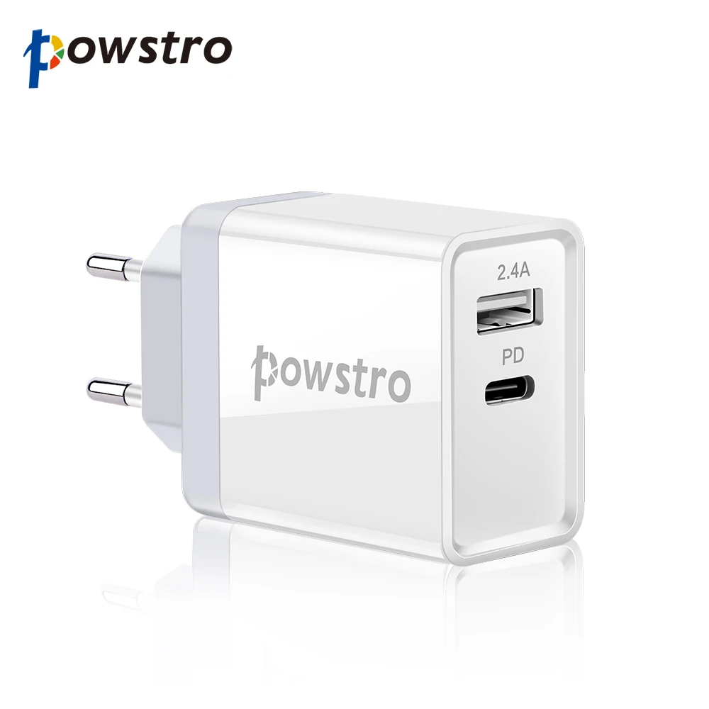 

Powstro Dual USB PD Charger 30W Quick Charging Wall Fast Phone Charger Delivery With Fast Charging USB Cable for iPhone