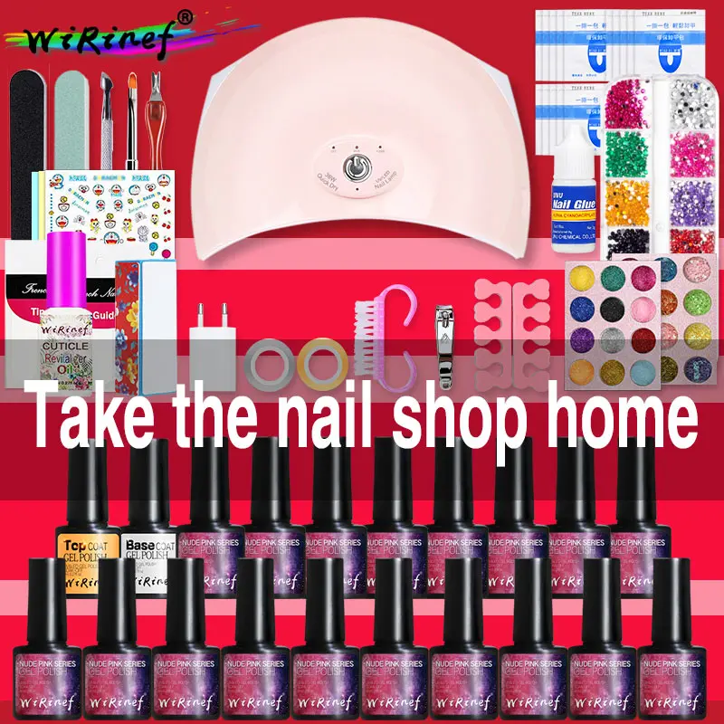 

WiRinef UV Nail Gel Polish Kit Set Soak Off Lacquer Gel Varnish 36w Uv Led Lamp Set Nail Art Manicure Tools Kit Primer Gel