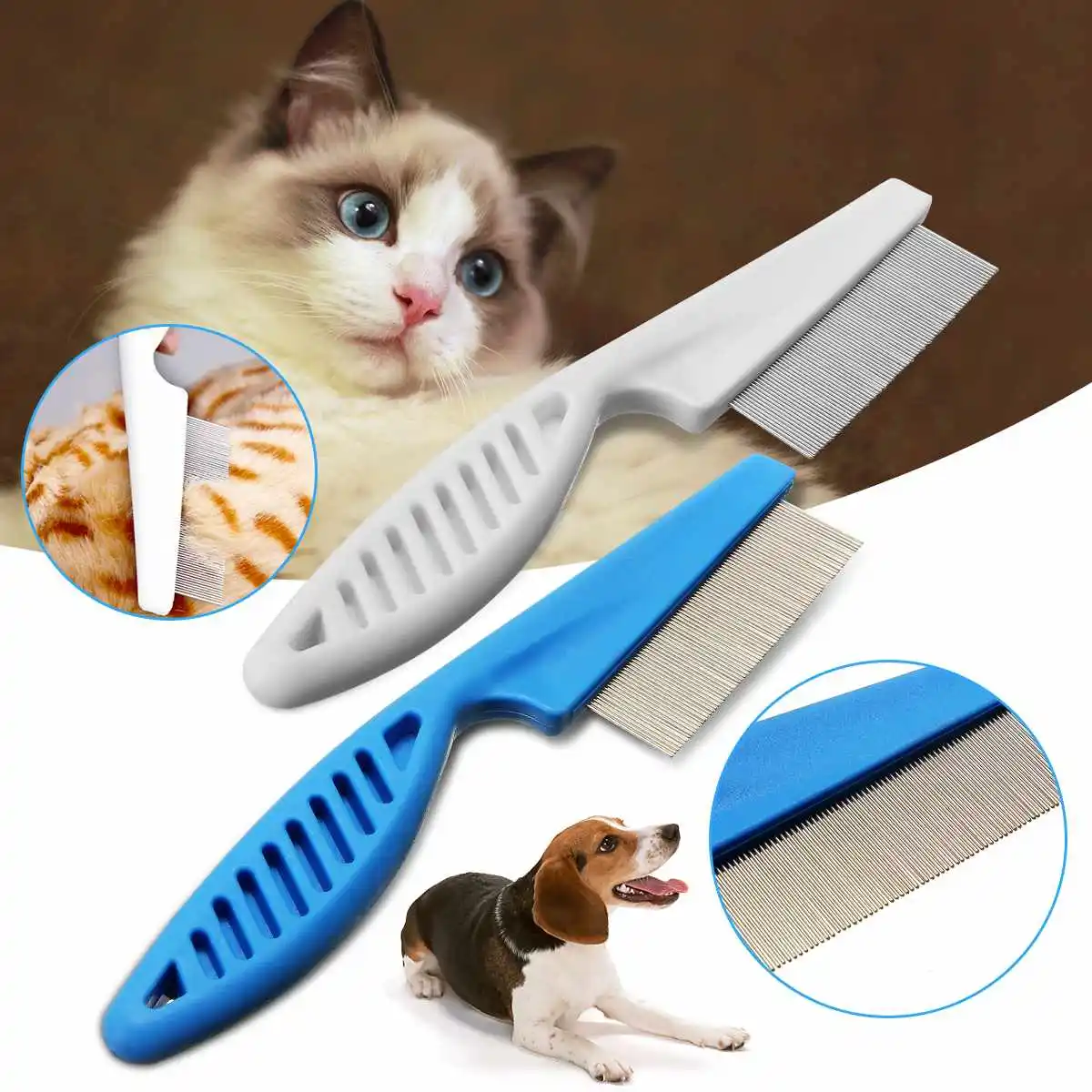 

1PC 18cm Dog Grooming Pet Hair Grooming Comb Flea Shedding Brush Puppy Cat Dog Stainless Comb Blue/White