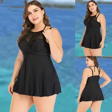 Пикантные для женщин; большие размеры Холтер Плавание одежда Одна деталь танкини, купальники костюм купальное платье черный M L XL 2XL 3XL 4XL