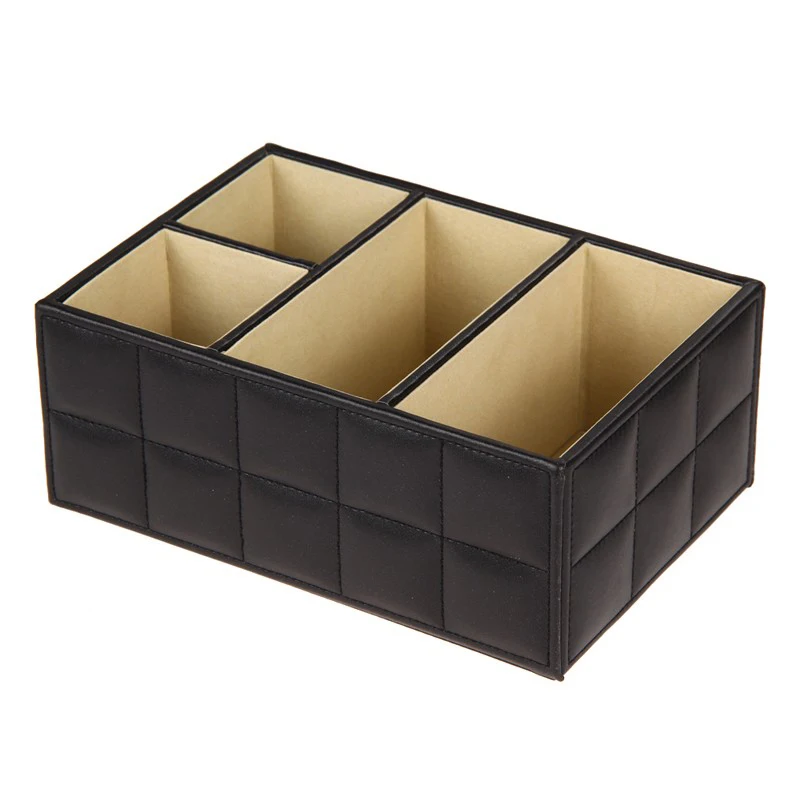 Pu Leather Storage Boxes Luxury For Remote Control Phone Cosmetic Make Up Container Office  Home Car Organizer Black