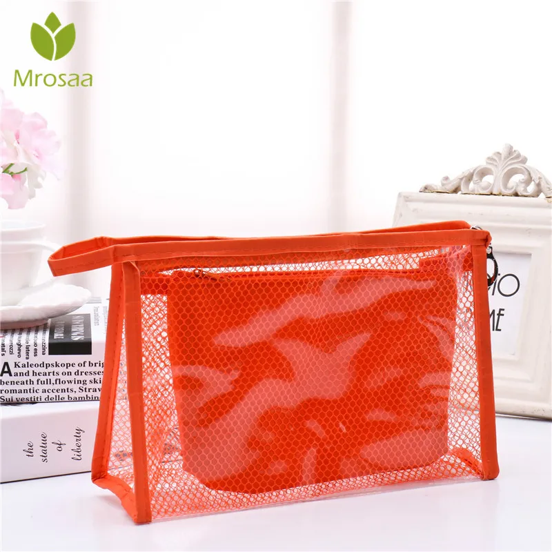 

Mrosaa Waterproof PVC Cosmetic Bags Two-piece Suit Net Travel Makeup Transparent Bag Portable Bathroom Toiletry Bag Holder Case