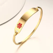 Индивидуальный Женский Золотой Браслет, Браслет-манжета, нержавеющая сталь, индивидуальная идентификация, доктора, медицинский диабет, тип 1