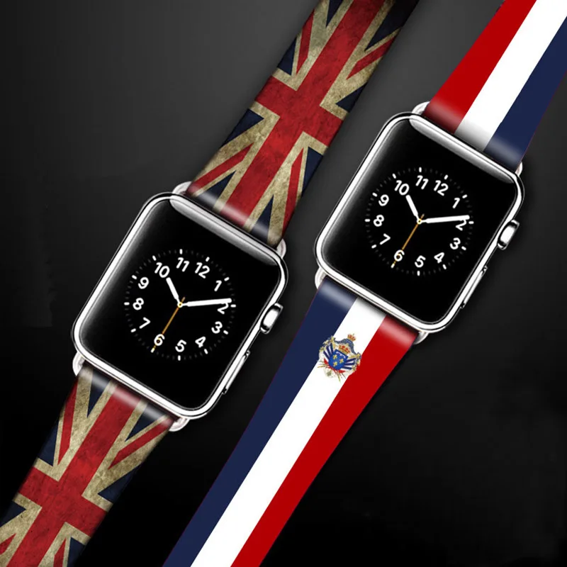 Для Apple Watch Series 4 ремешок из натуральной кожи стиль флага для часов 1 2 3 38-42 мм |