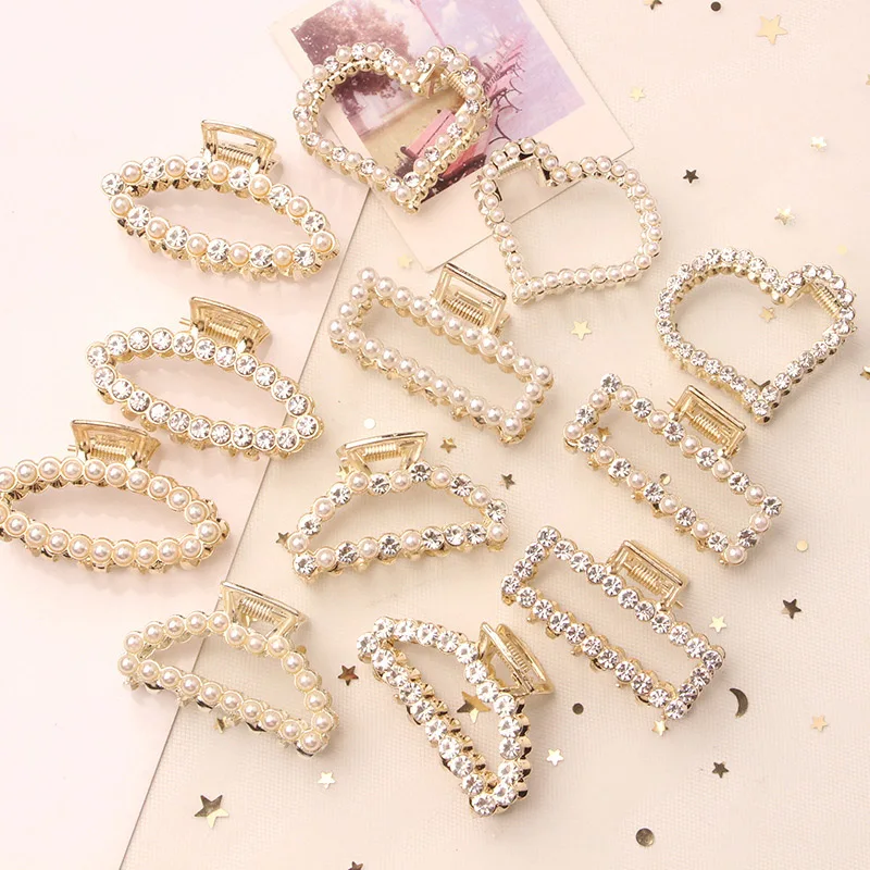 

Fashion 1PC Simple Crystal Women Ponytail holder Hair Clips Rhinestones Shinning geometric Hairpins Weddings Gifts