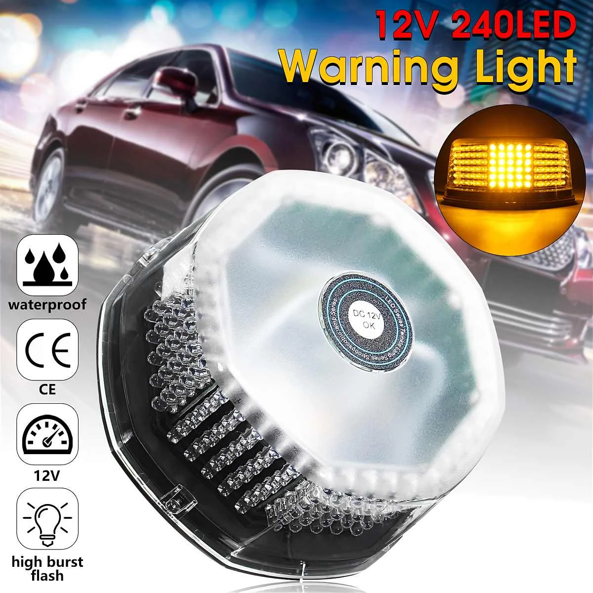 

12V 36W Flashing Strobe Beacon Emergency 240 LED Warning Light Car Auto Amber Lamp Round Ceiling Lamp Octagonal Warning Light