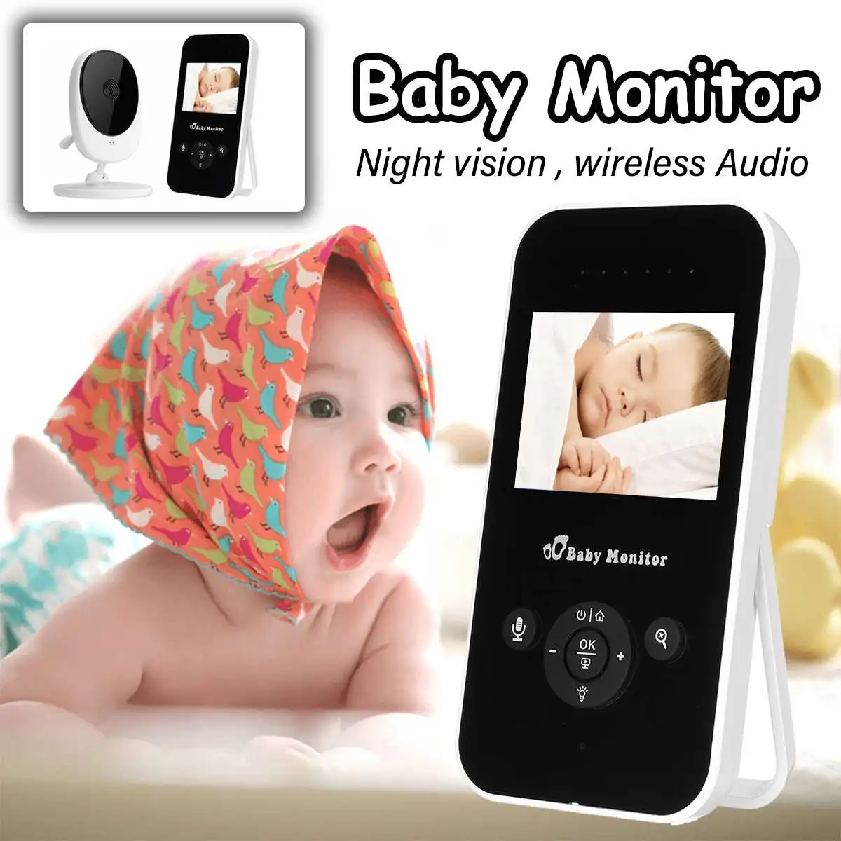 

2.4'' Wireless Baby Monitor 2.4G HD LCD Video Color Nanny Home Security Camera Night Vision 2 Way Talk Temperature Monitoring