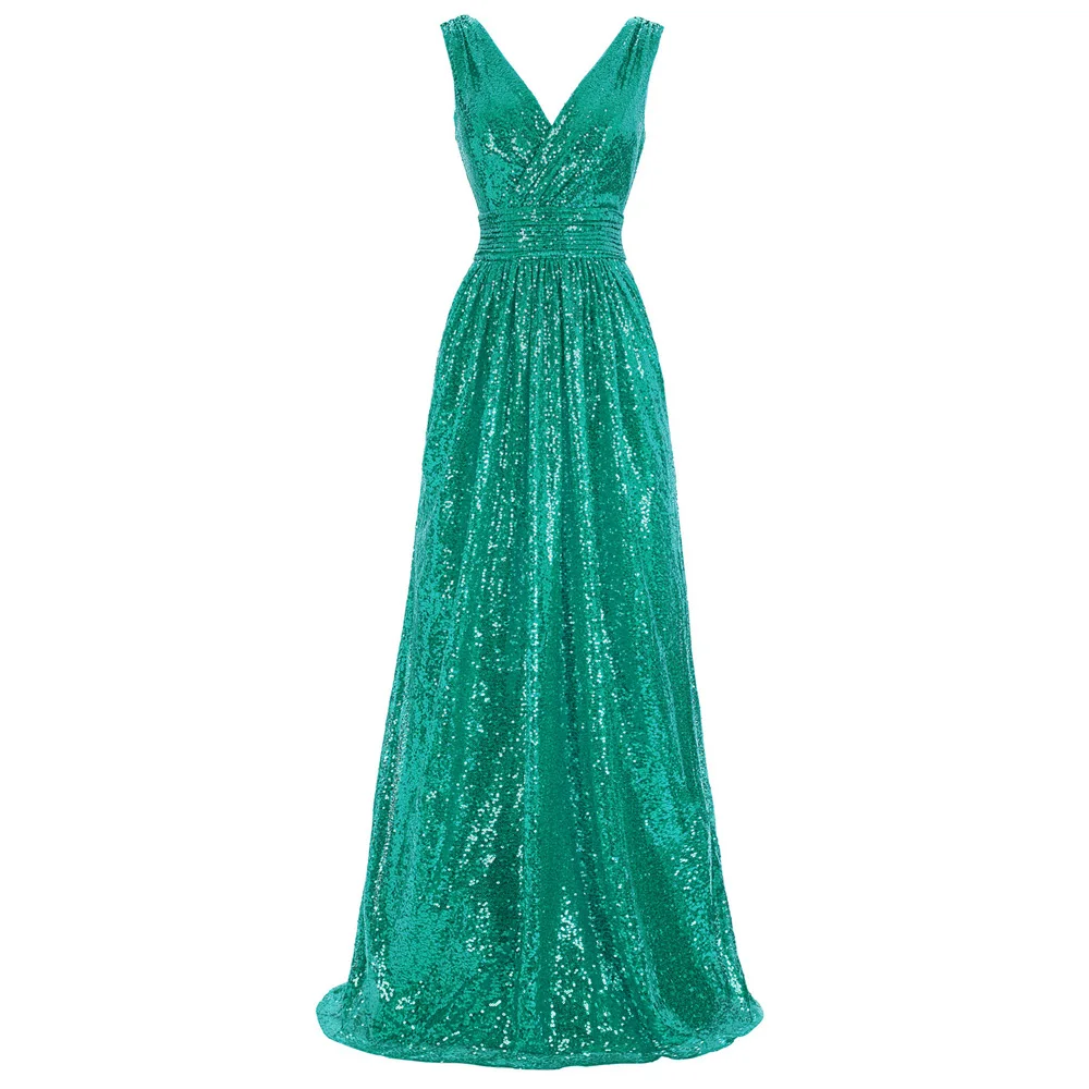 

Sleeveless V-Neck Dress Shining Sequined solid color slim luxury elegant vouge ladies Bridesmaids Wedding Party Dress women