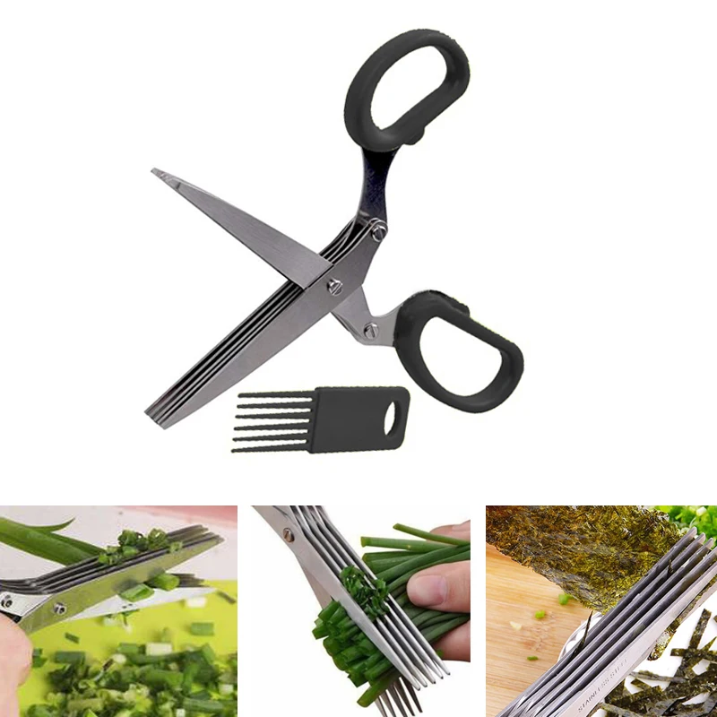 

19cm Minced 5 Layers Basil Rosemary Herb Laver Spices Cook Tool cut Kitchen scissor Shredded Chopped Scallion Cutter