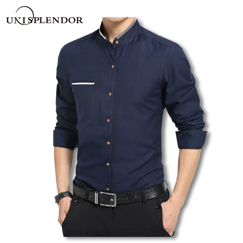 

2019 Spring New Men Stand collar Shirt Slim Fit Casual Korean Mens Dress Shirts Long sleeve Fashion Cotton Man Shirt 5XL YN616
