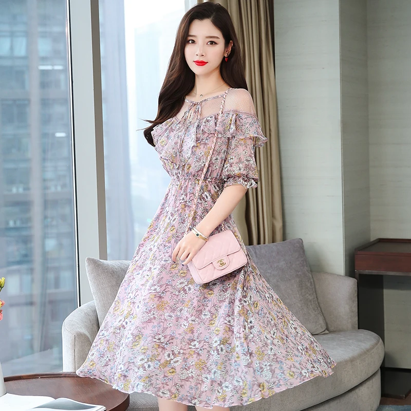  Korean  Fashion  Off The Shoulder Floral Print Summer  Dress  